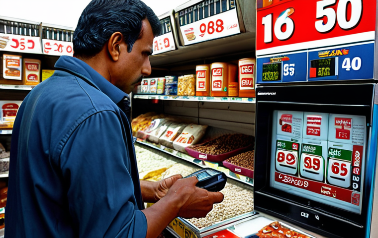 ** A worried common man looking at rising prices in a market. Emphasize the feeling of burden and increased cost of goods. Include visual cues of expensive electronics and fuel prices in the background.
**