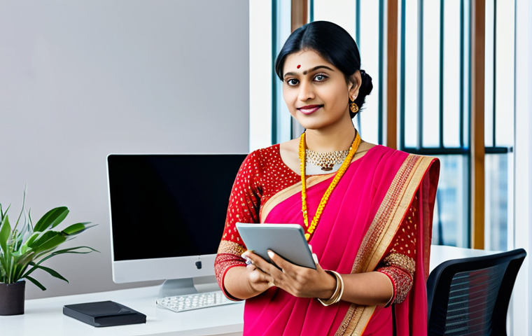 **
"A professional Indian woman in a fully clothed, modest sari, standing in a bright and modern office setting, holding a tablet, safe for work, appropriate content, perfect anatomy, natural proportions, professional, family-friendly, well-formed hands, proper finger count, natural body proportions."
**