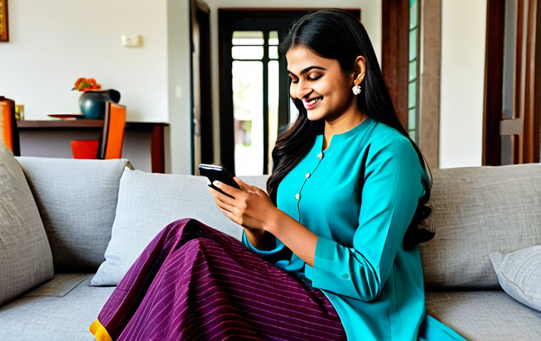 은행 서비스 디지털 전환 - Modern Woman Using Mobile Banking**
"A professional Indian woman in a modest salwar kameez, smiling...
