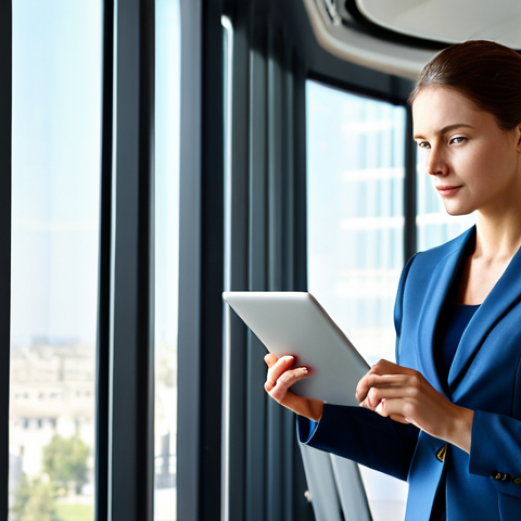 은행 이용 시 유의사항 - **
"A professional businesswoman in a modest business suit, confidently presenting data on a digita...