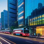 암호화폐와 전통 금융의 융합 - **Prompt:** A bustling, modern cityscape in India at dusk, where traditional bank buildings with int...