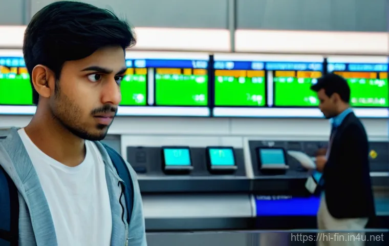 해외여행 환전 시기 - **Prompt:** A young adult traveler, 30s, of South Asian descent, standing in front of a brightly lit...